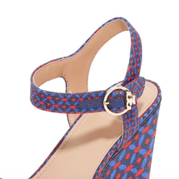 Tory Burch Printed Nautical  Platform Wedge Sandal - Picture 2 of 8